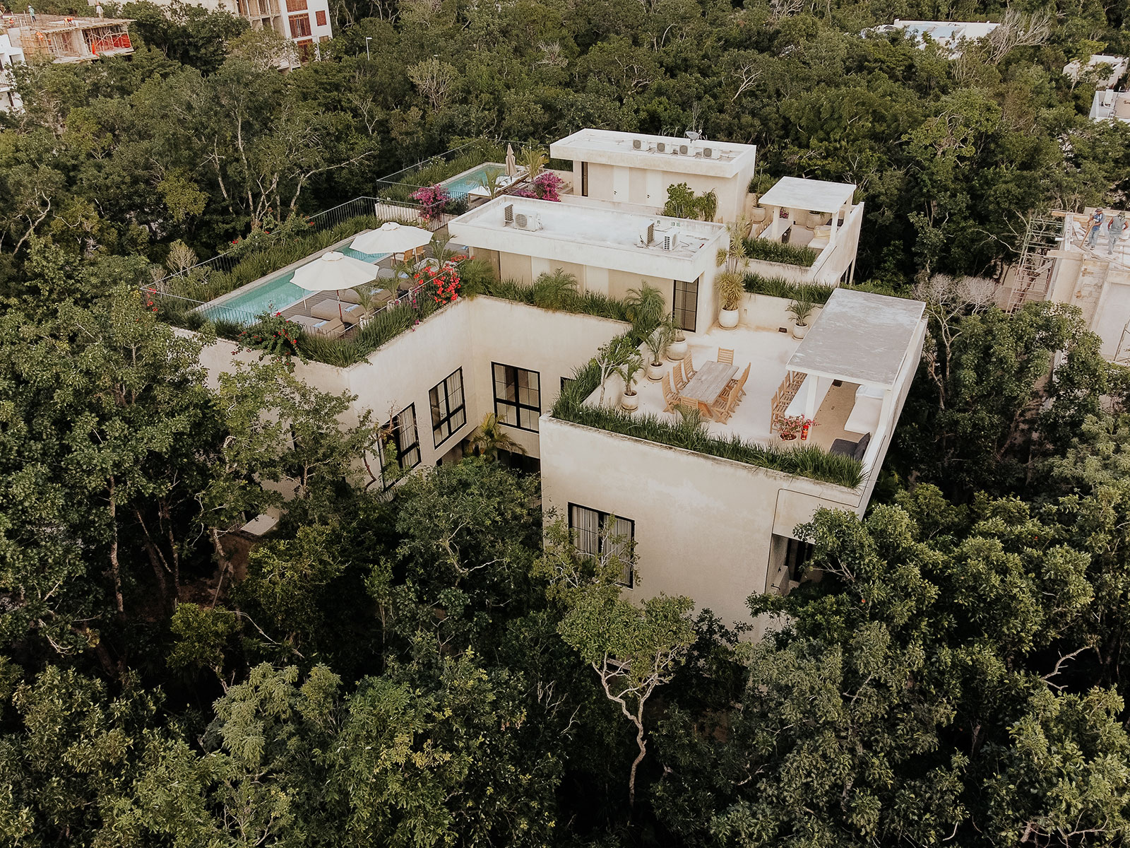 Villa Imperia in Tulum Villa rooftop terraces with multiple living/dining space
